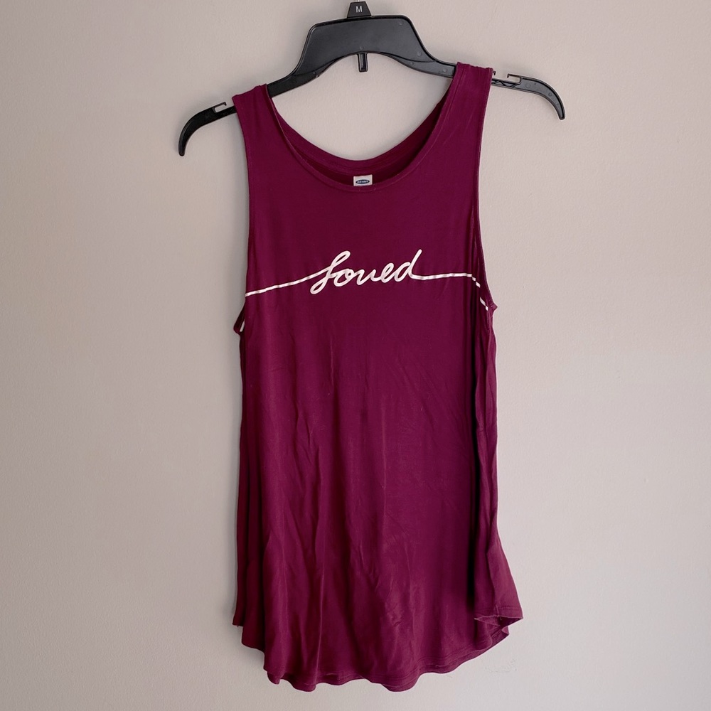 Old Navy Burgundy "Loved" Graphic Tank Top